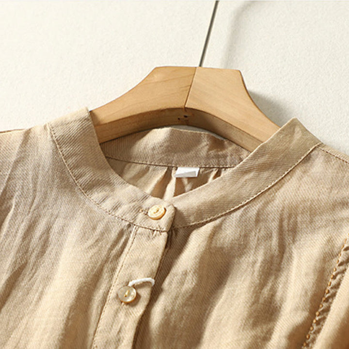 Buddha Stones Plain Single Breasted Women's Cotton Linen Shirt - image 29