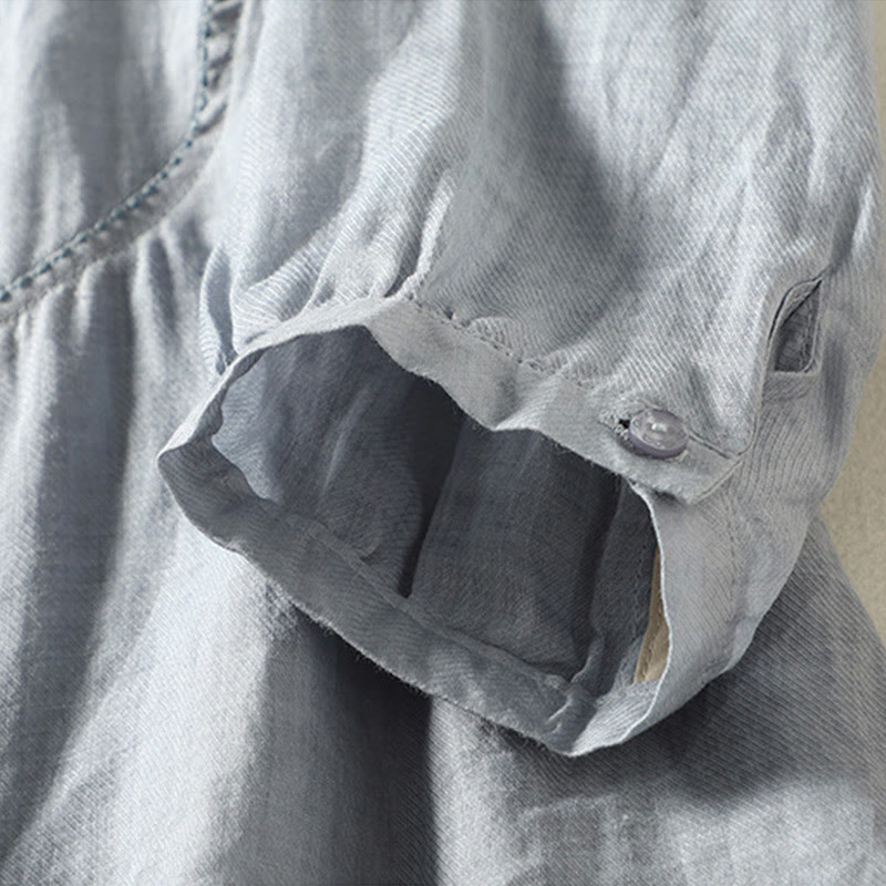 Buddha Stones Plain Single Breasted Women's Cotton Linen Shirt - image 22