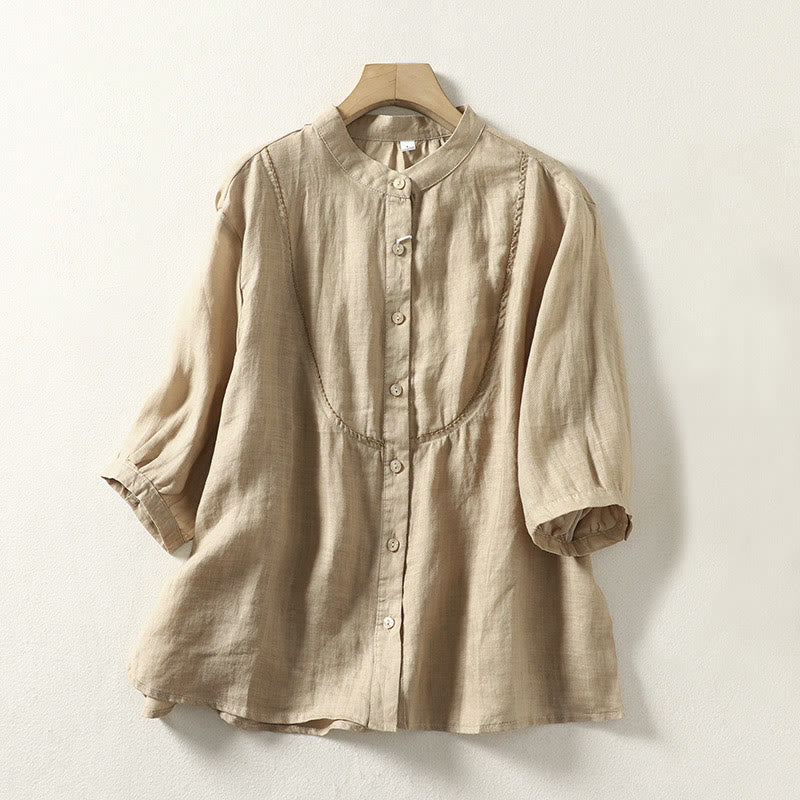 Buddha Stones Plain Single Breasted Women's Cotton Linen Shirt - image 26
