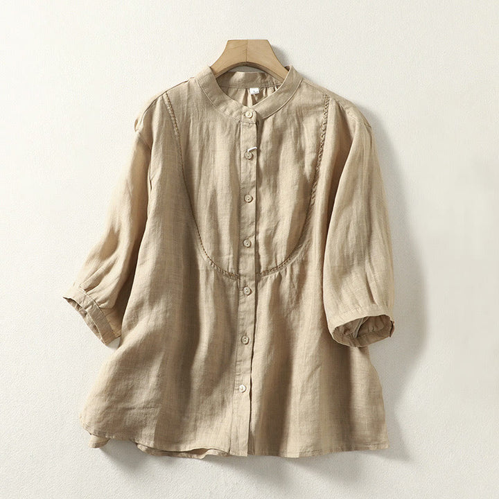 Buddha Stones Plain Single Breasted Women's Cotton Linen Shirt - image 26