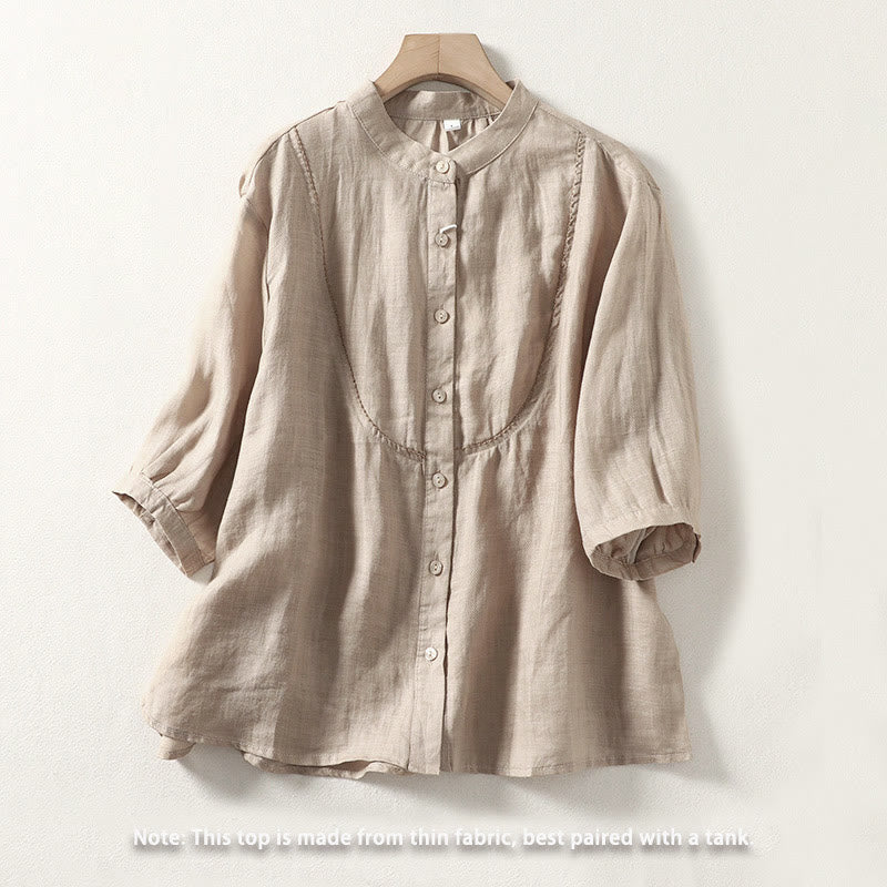 Buddha Stones Plain Single Breasted Women's Cotton Linen Shirt - image 17