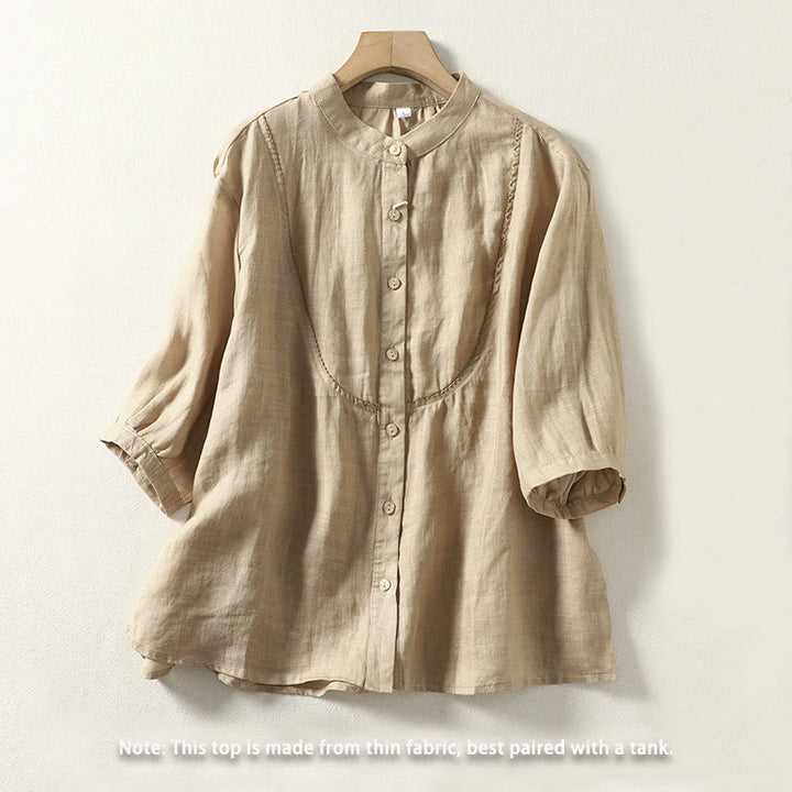 Buddha Stones Plain Single Breasted Women's Cotton Linen Shirt - BurlyWood - US14，UK/AU18，EU46 (3XL) - image 25