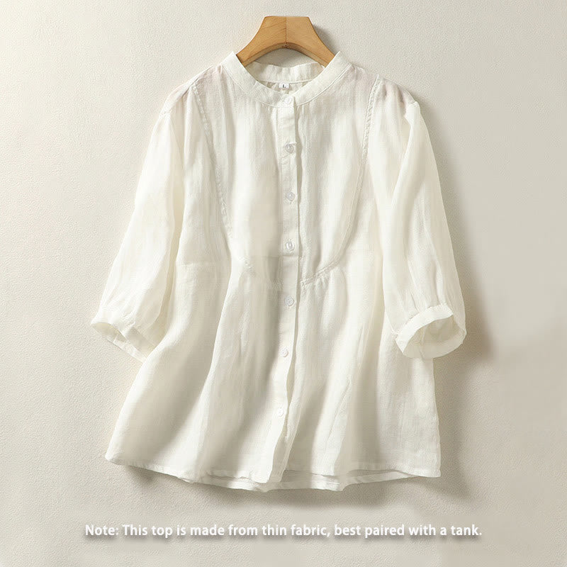 Buddha Stones Plain Single Breasted Women's Cotton Linen Shirt - image 4