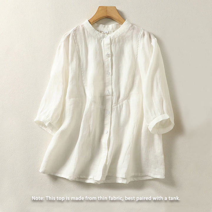 Buddha Stones Plain Single Breasted Women's Cotton Linen Shirt - image 4