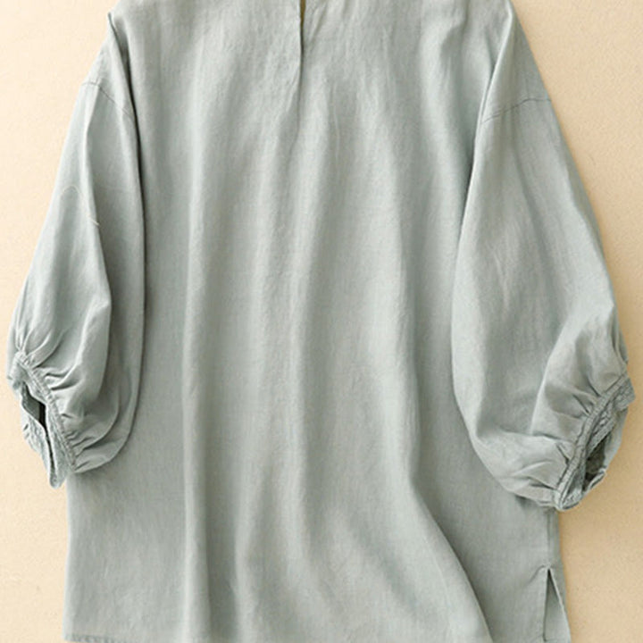 Buddha Stones Plain Lantern Sleeves Women's Cotton Shirt - image 3