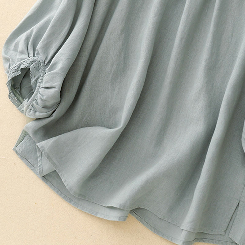 Buddha Stones Plain Lantern Sleeves Women's Cotton Shirt - image 6