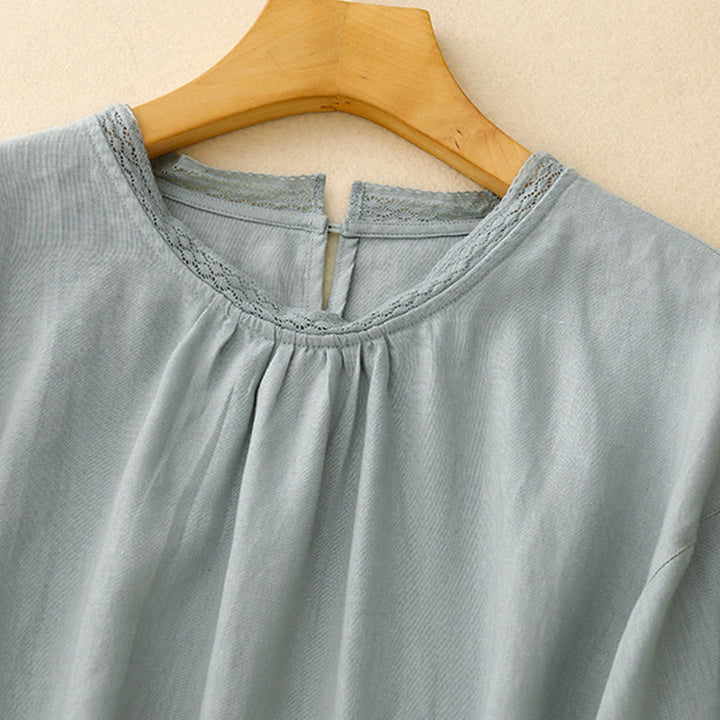 Buddha Stones Plain Lantern Sleeves Women's Cotton Shirt - image 4