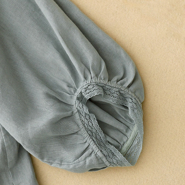 Buddha Stones Plain Lantern Sleeves Women's Cotton Shirt - image 11