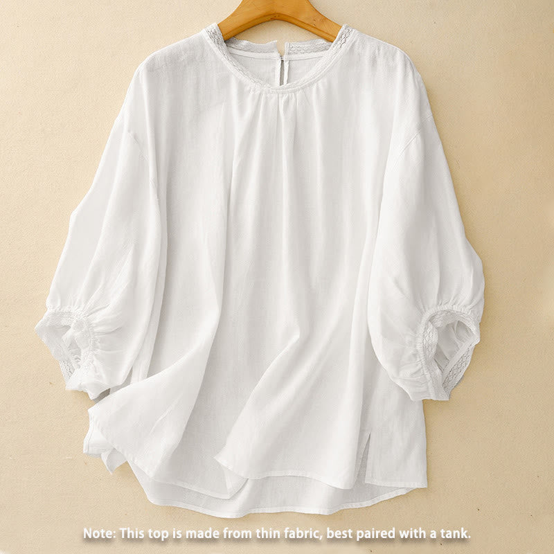 Buddha Stones Plain Lantern Sleeves Women's Cotton Shirt - image 13