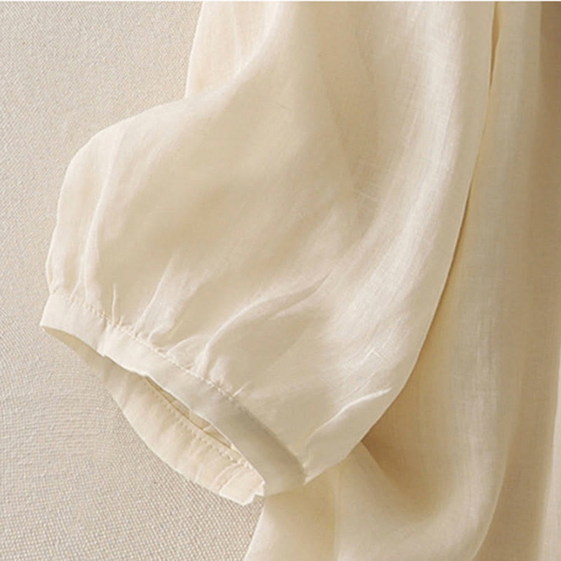 Buddha Stones Embroidery Flowers Single Breasted Women's Cotton Linen Shirt - image 3