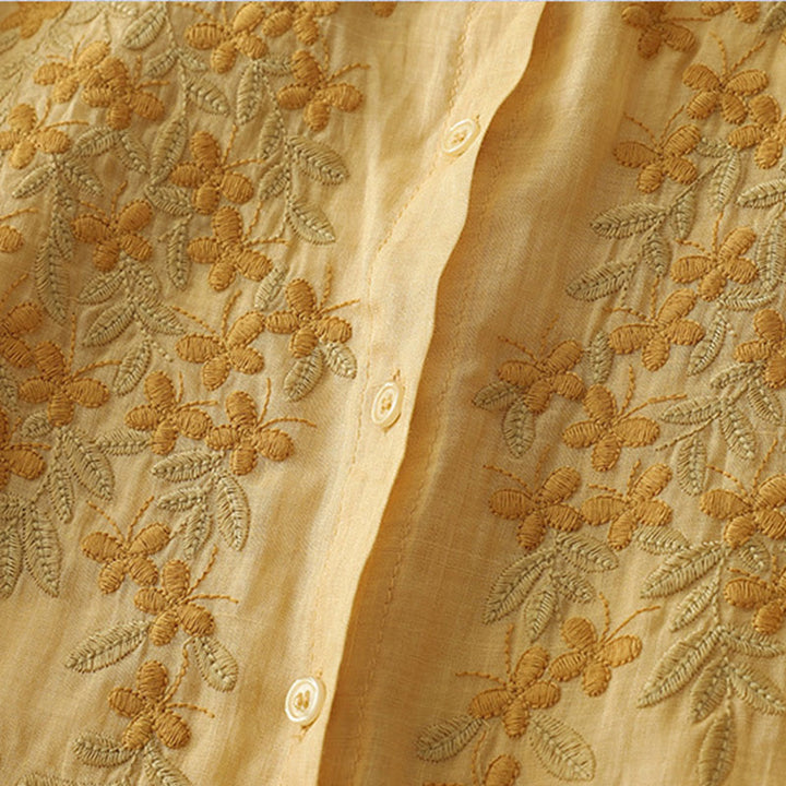 Buddha Stones Embroidery Flowers Single Breasted Women's Cotton Linen Shirt - image 13