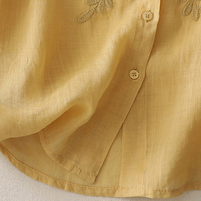 Buddha Stones Embroidery Flowers Single Breasted Women's Cotton Linen Shirt - image 15