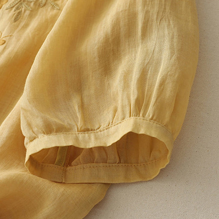 Buddha Stones Embroidery Flowers Single Breasted Women's Cotton Linen Shirt - image 14