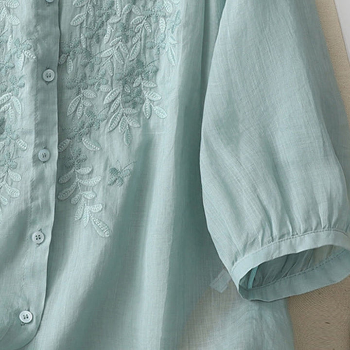Buddha Stones Embroidery Flowers Single Breasted Women's Cotton Linen Shirt - image 24