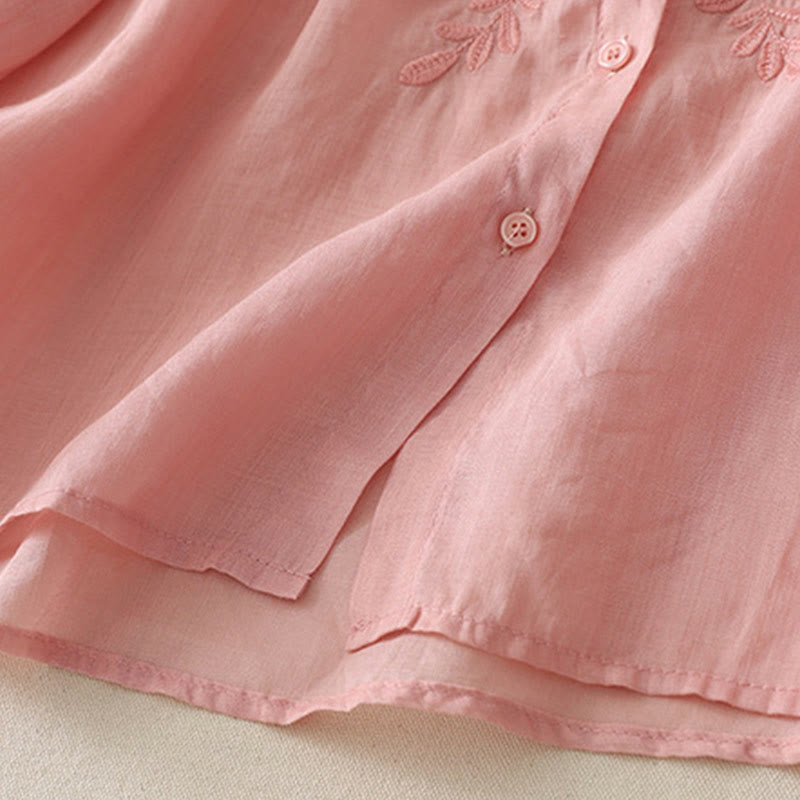 Buddha Stones Embroidery Flowers Single Breasted Women's Cotton Linen Shirt - image 32