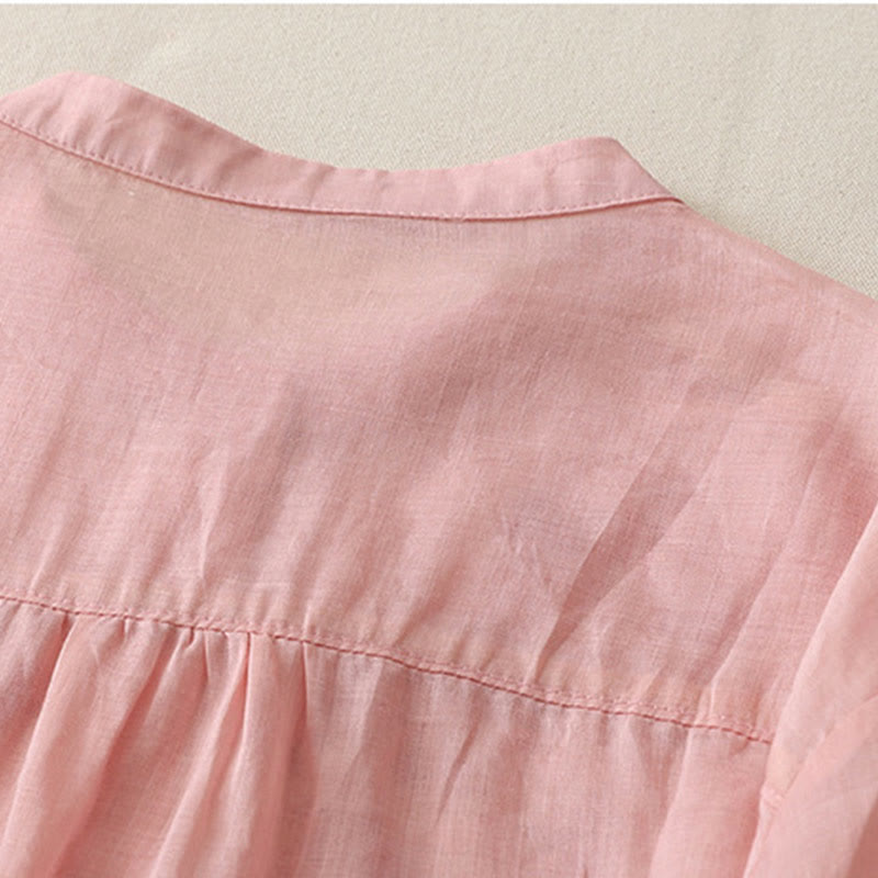 Buddha Stones Embroidery Flowers Single Breasted Women's Cotton Linen Shirt - image 31