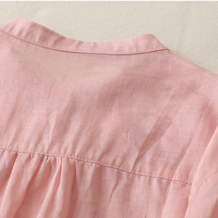 Buddha Stones Embroidery Flowers Single Breasted Women's Cotton Linen Shirt - image 31