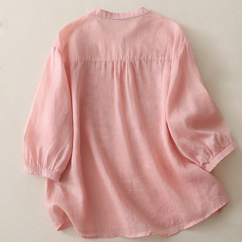 Buddha Stones Embroidery Flowers Single Breasted Women's Cotton Linen Shirt - image 29