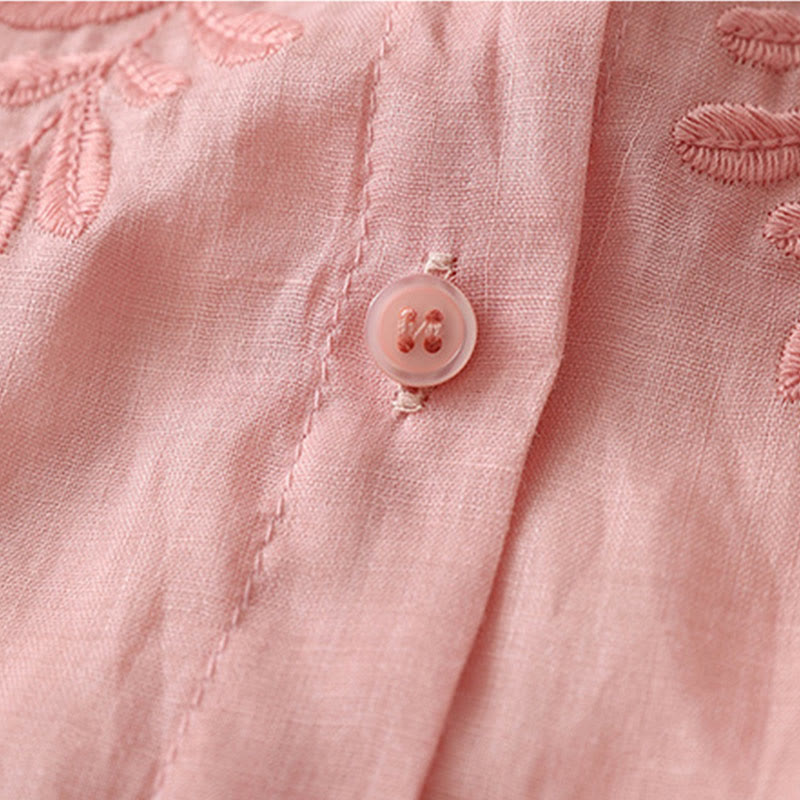 Buddha Stones Embroidery Flowers Single Breasted Women's Cotton Linen Shirt - image 39