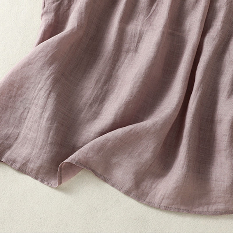Buddha Stones Casual Sleeveless Pleated Design Women's Cotton Linen Half Sleeve Shirt - image 5