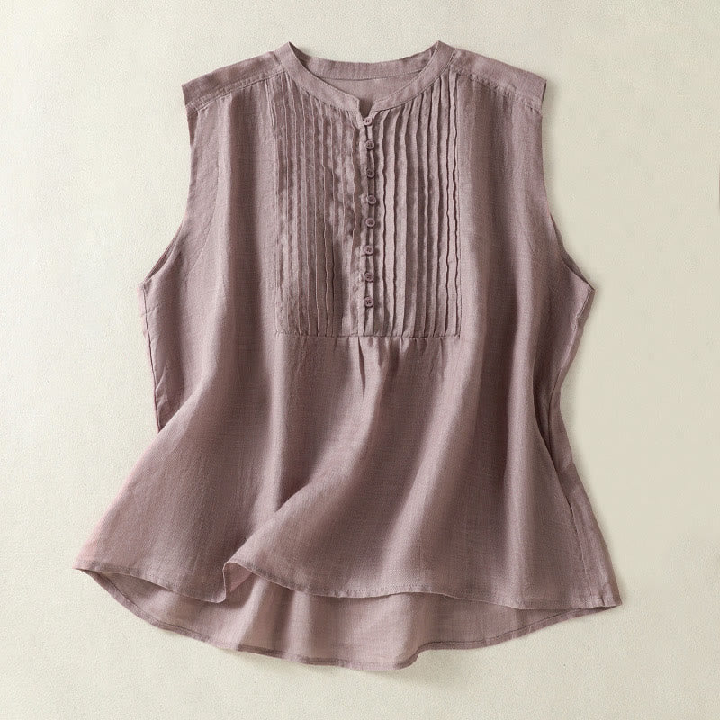 Buddha Stones Casual Sleeveless Pleated Design Women's Cotton Linen Half Sleeve Shirt - Thistle - US14，UK/AU18，EU46 (2XL) - image 1