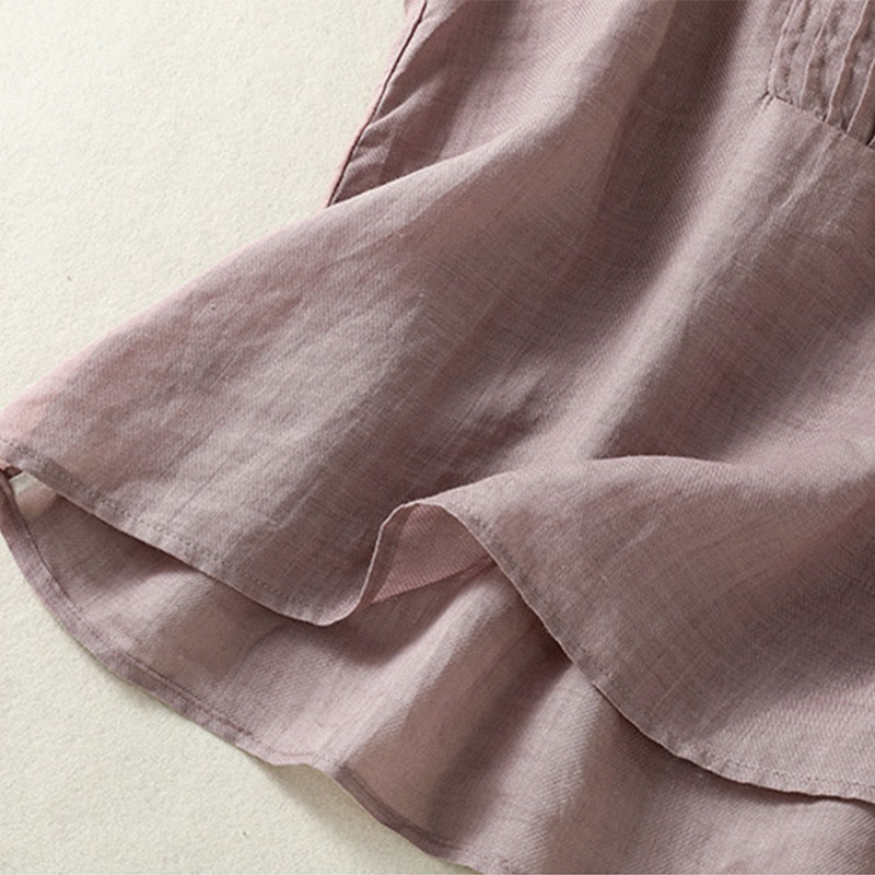 Buddha Stones Casual Sleeveless Pleated Design Women's Cotton Linen Half Sleeve Shirt - image 6