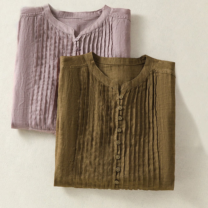 Buddha Stones Casual Sleeveless Pleated Design Women's Cotton Linen Half Sleeve Shirt - image 20