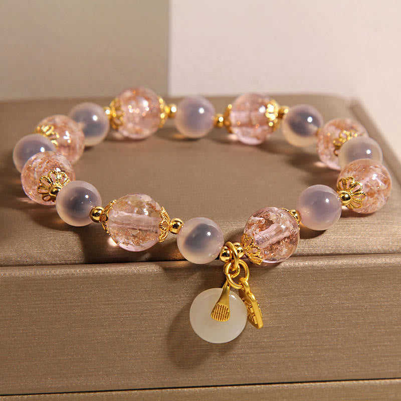 Buddha Stones Fu Character Peace Buckle Liuli Candy Agate Healing Bracelet - image 2