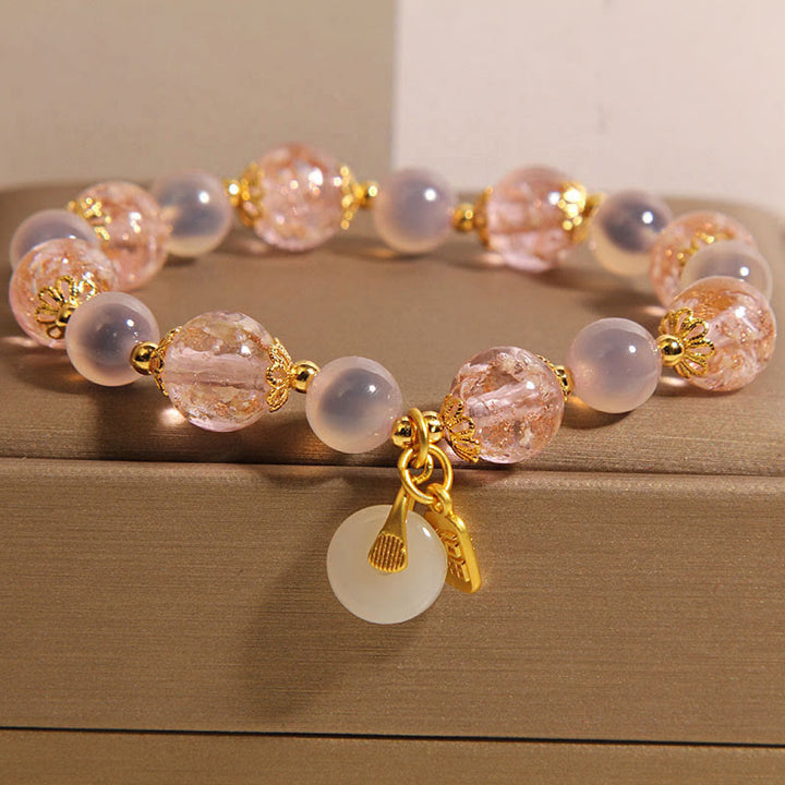 Buddha Stones Fu Character Peace Buckle Liuli Candy Agate Healing Bracelet - Liuli(Wrist Circumference 15-16cm) - image 0