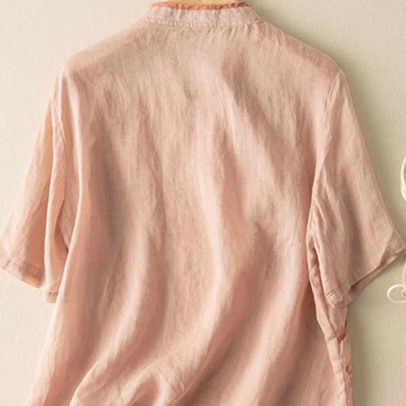 Buddha Stones Casual Slant Collar Embroidery Frog-Button Design Women's Cotton Linen Shirt - image 8