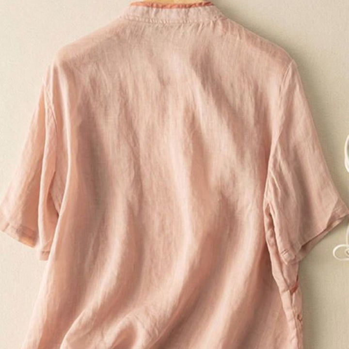 Buddha Stones Casual Slant Collar Embroidery Frog-Button Design Women's Cotton Linen Shirt - image 8