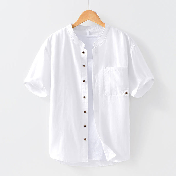 Buddha Stones Simple Buttons Design Men's Short Sleeve Cotton Linen Shirt With Pocket - White - US/UK/AU42，EU52 (3XL) - image 7