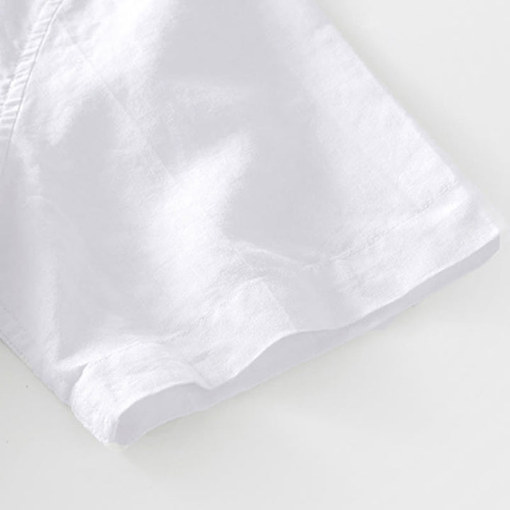 Buddha Stones Simple Buttons Design Men's Short Sleeve Cotton Linen Shirt With Pocket - image 12