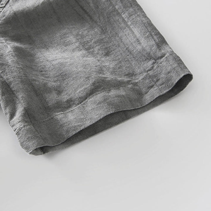 Buddha Stones Simple Buttons Design Men's Short Sleeve Cotton Linen Shirt With Pocket - image 5