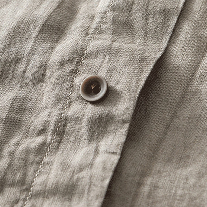 Buddha Stones Simple Buttons Design Men's Short Sleeve Cotton Linen Shirt With Pocket - image 18