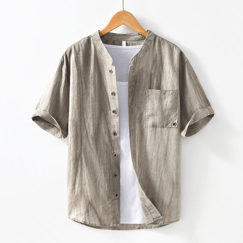 Buddha Stones Simple Buttons Design Men's Short Sleeve Cotton Linen Shirt With Pocket - DarkKhaki - US/UK/AU42，EU52 (3XL) - image 14