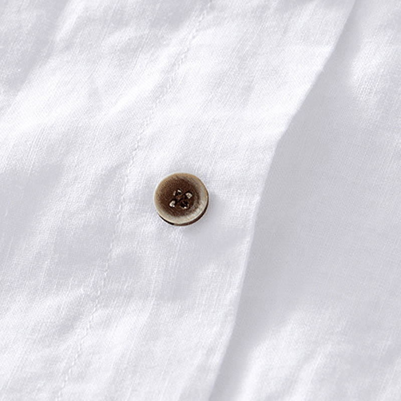 Buddha Stones Simple Buttons Design Men's Short Sleeve Cotton Linen Shirt With Pocket - image 9