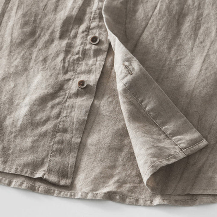 Buddha Stones Simple Buttons Design Men's Short Sleeve Cotton Linen Shirt With Pocket - image 19
