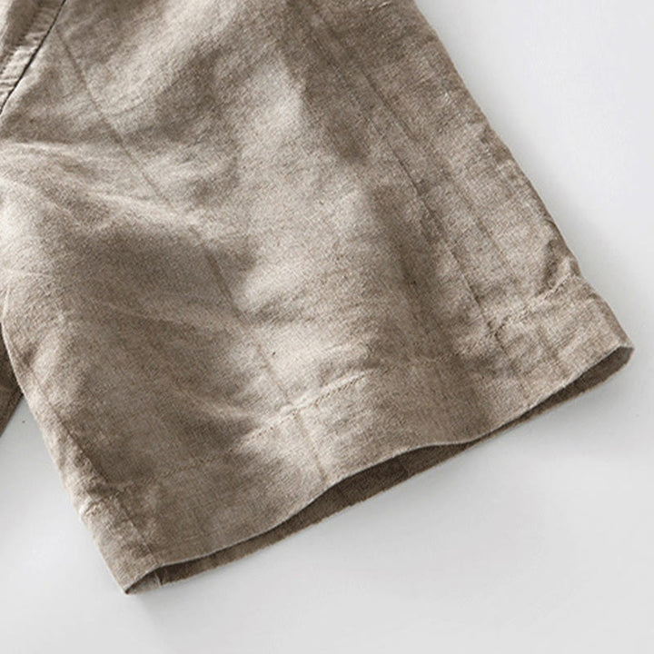 Buddha Stones Simple Buttons Design Men's Short Sleeve Cotton Linen Shirt With Pocket - image 17