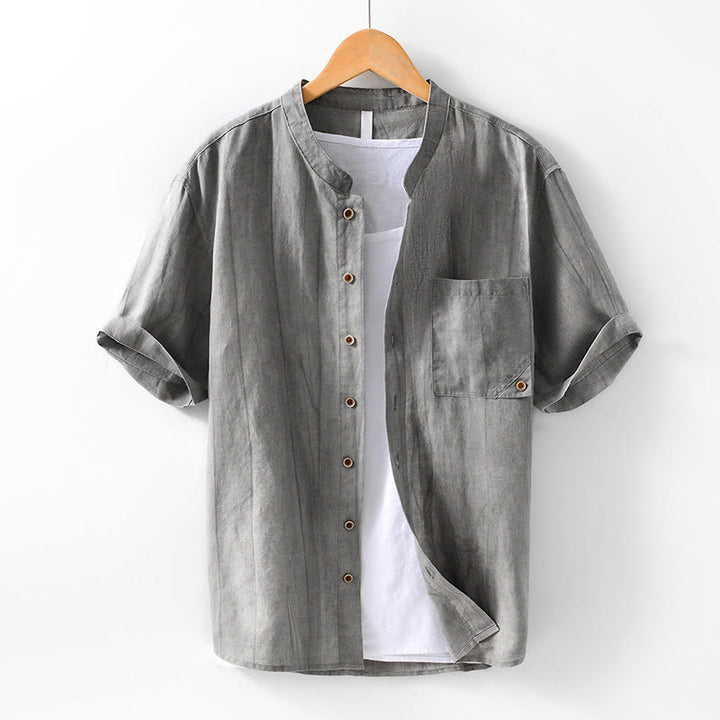 Buddha Stones Simple Buttons Design Men's Short Sleeve Cotton Linen Shirt With Pocket - Gray - US/UK/AU42，EU52 (3XL) - image 1