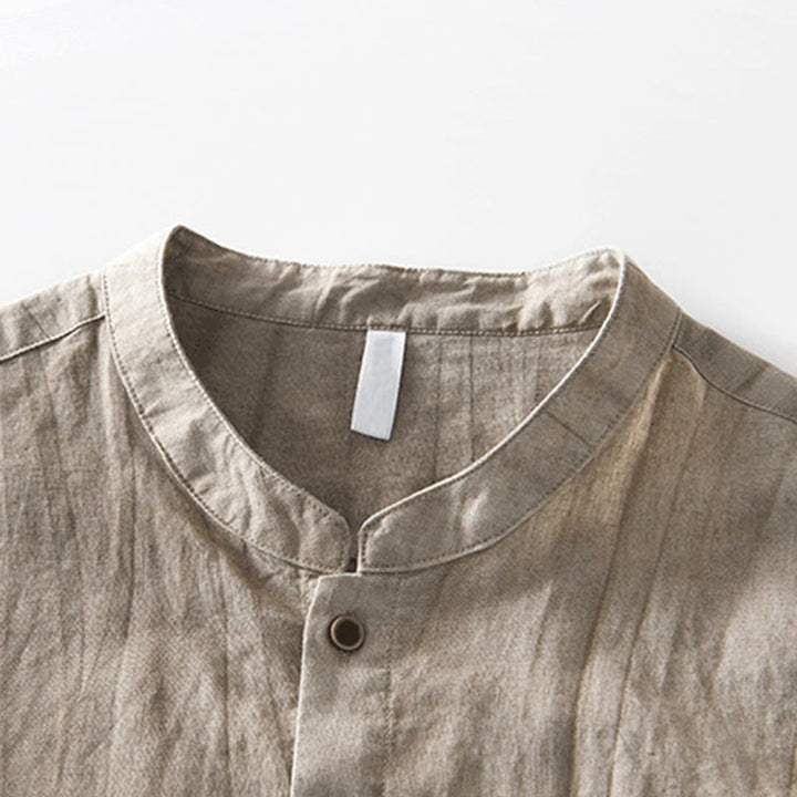 Buddha Stones Simple Buttons Design Men's Short Sleeve Cotton Linen Shirt With Pocket - image 15