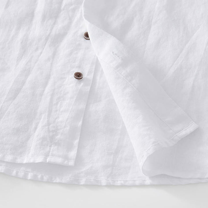 Buddha Stones Simple Buttons Design Men's Short Sleeve Cotton Linen Shirt With Pocket - image 11