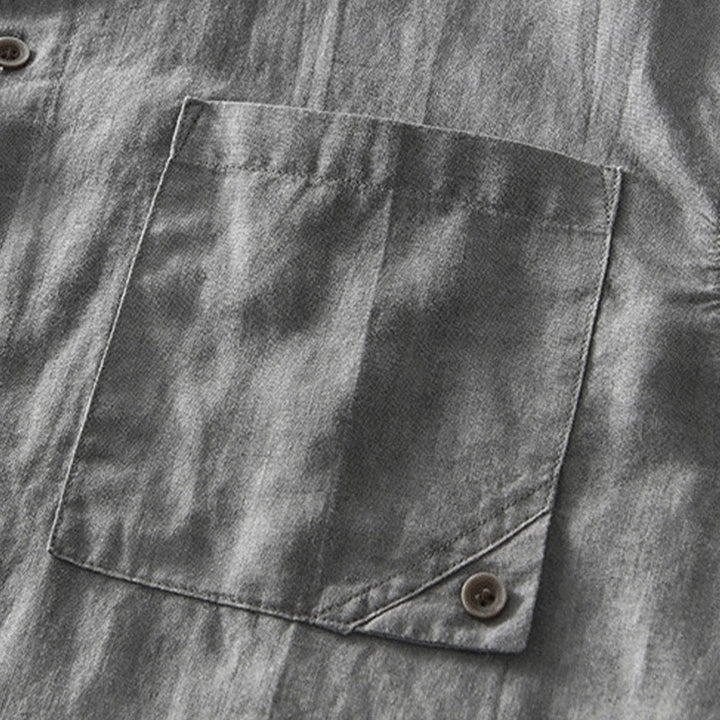 Buddha Stones Simple Buttons Design Men's Short Sleeve Cotton Linen Shirt With Pocket - image 4