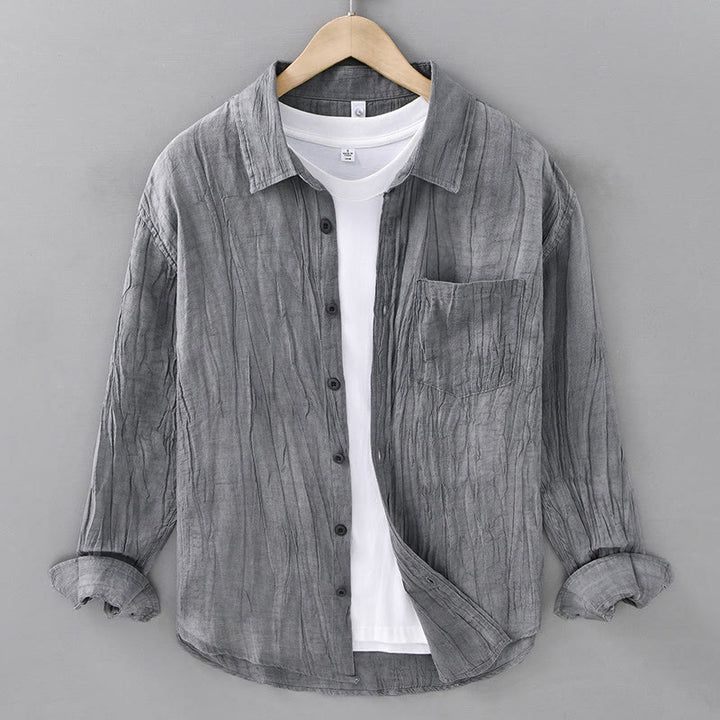Buddha Stones Retro Pleats Buttons Men's Long Sleeve Ramie Linen Long Sleeve Shirt With Pockets - LightSlateGray - US/UK/AU42，EU52 (3XL) - image 1