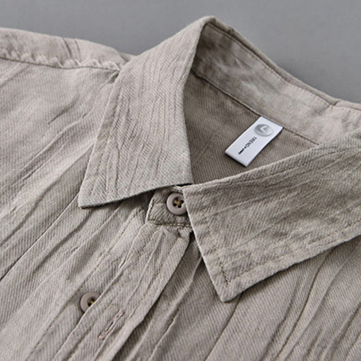 Buddha Stones Retro Pleats Buttons Men's Long Sleeve Ramie Linen Long Sleeve Shirt With Pockets - image 11