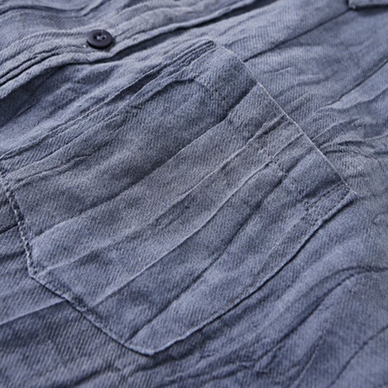 Buddha Stones Retro Pleats Buttons Men's Long Sleeve Ramie Linen Long Sleeve Shirt With Pockets - image 19