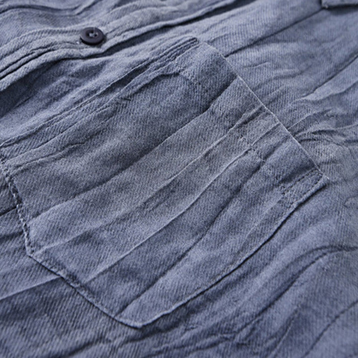 Buddha Stones Retro Pleats Buttons Men's Long Sleeve Ramie Linen Long Sleeve Shirt With Pockets - image 19