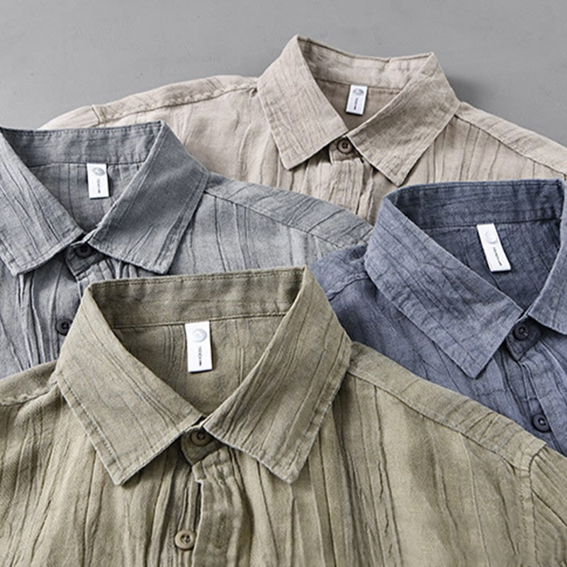 Buddha Stones Retro Pleats Buttons Men's Long Sleeve Ramie Linen Long Sleeve Shirt With Pockets - image 21