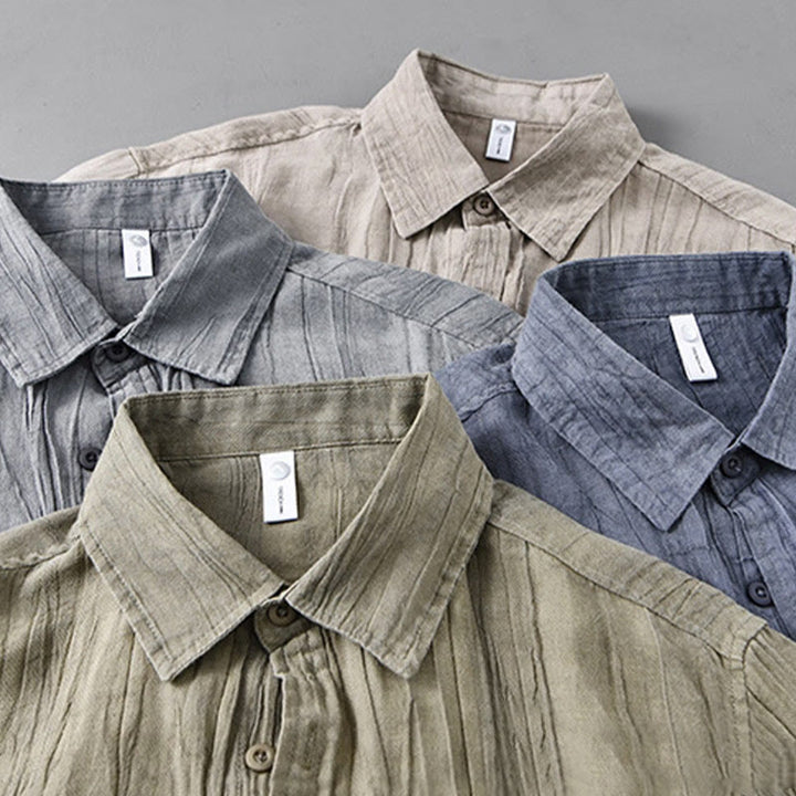 Buddha Stones Retro Pleats Buttons Men's Long Sleeve Ramie Linen Long Sleeve Shirt With Pockets - image 21
