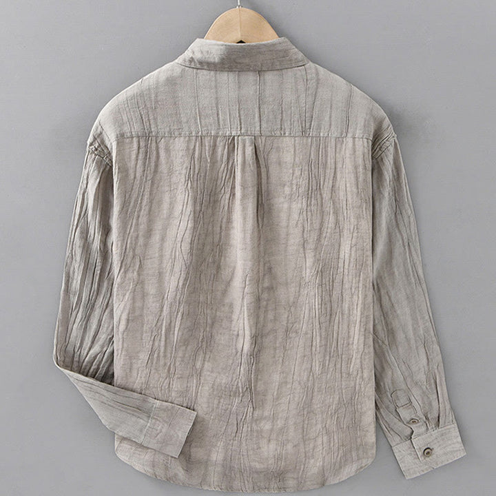 Buddha Stones Retro Pleats Buttons Men's Long Sleeve Ramie Linen Long Sleeve Shirt With Pockets - image 10